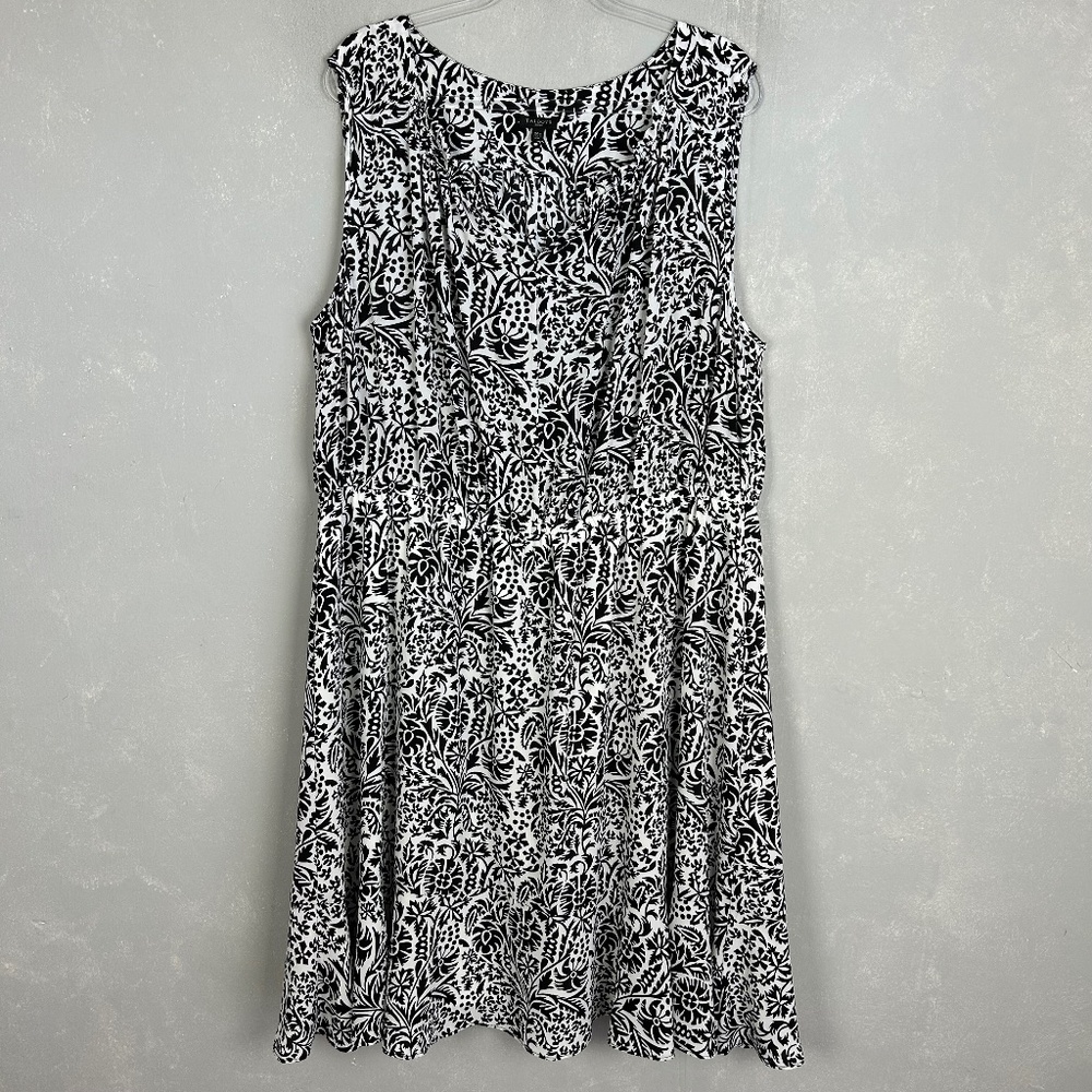 Talbots plus size 20W midi dress sleeveless white black floral chiffon lined